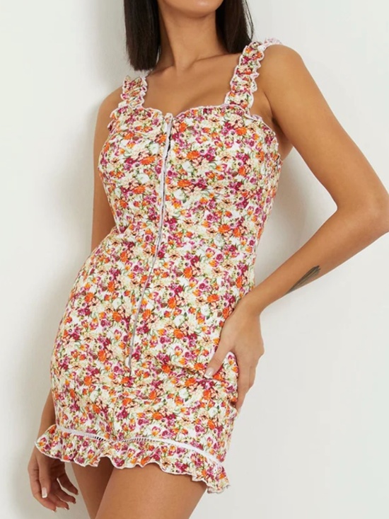 Guess Dresses & Skirts - Guess Sangallo Carmen Floral Ruffle Trim Sleeveless Mini Dress Cottagecore Dress
